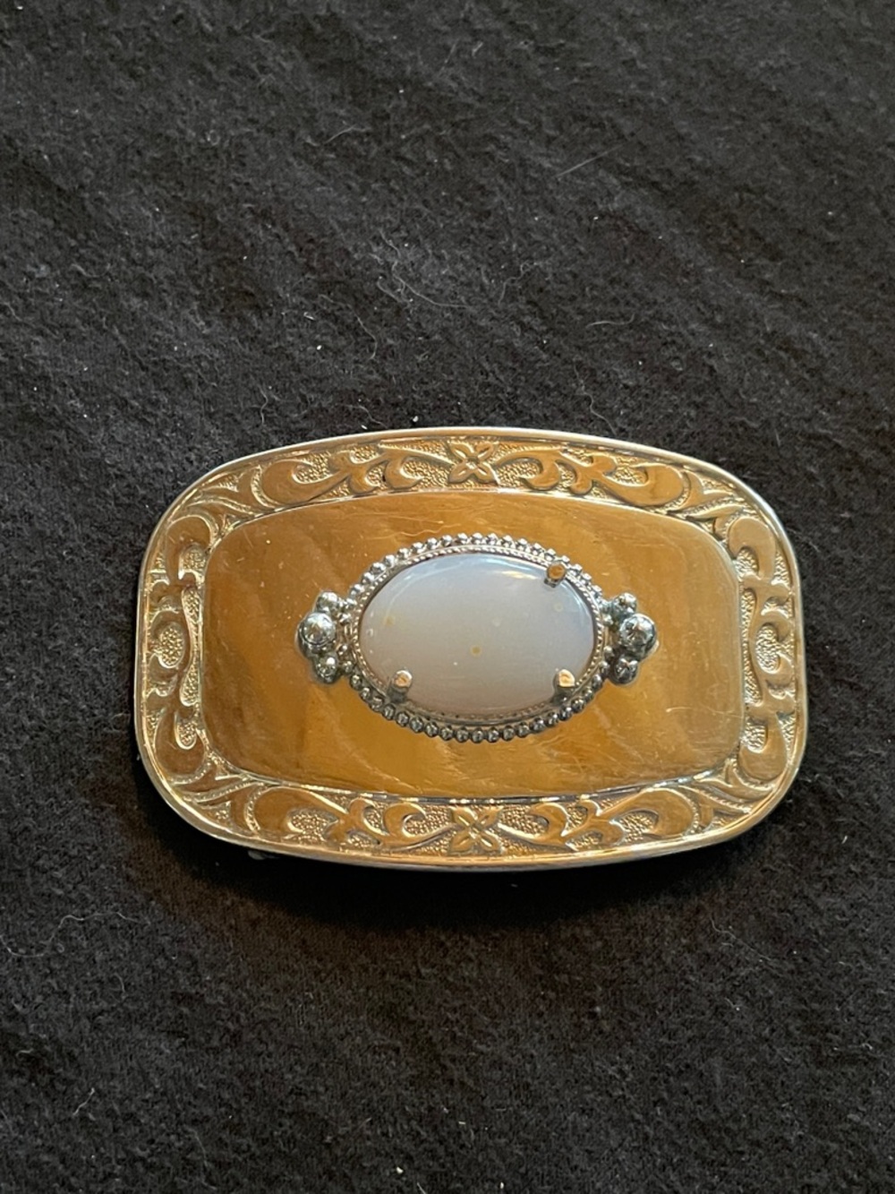 Vintage Silvertone Belt Buckle with White Stone